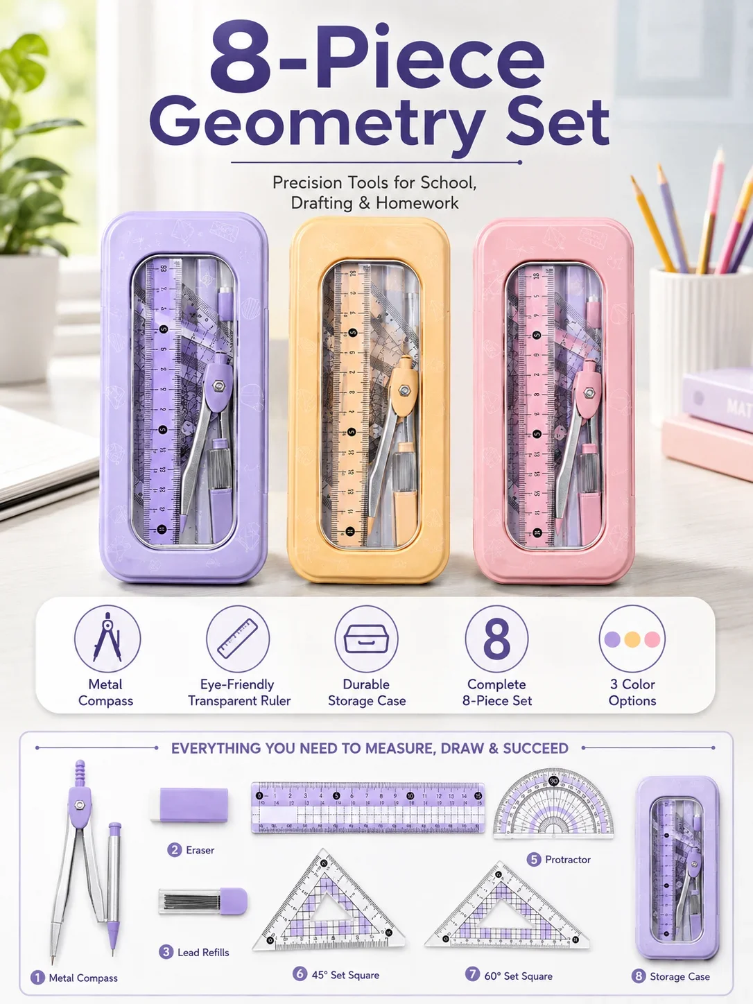 Conjunto de Geometria Matemáti - Compass Geometry Set avaliação e preço