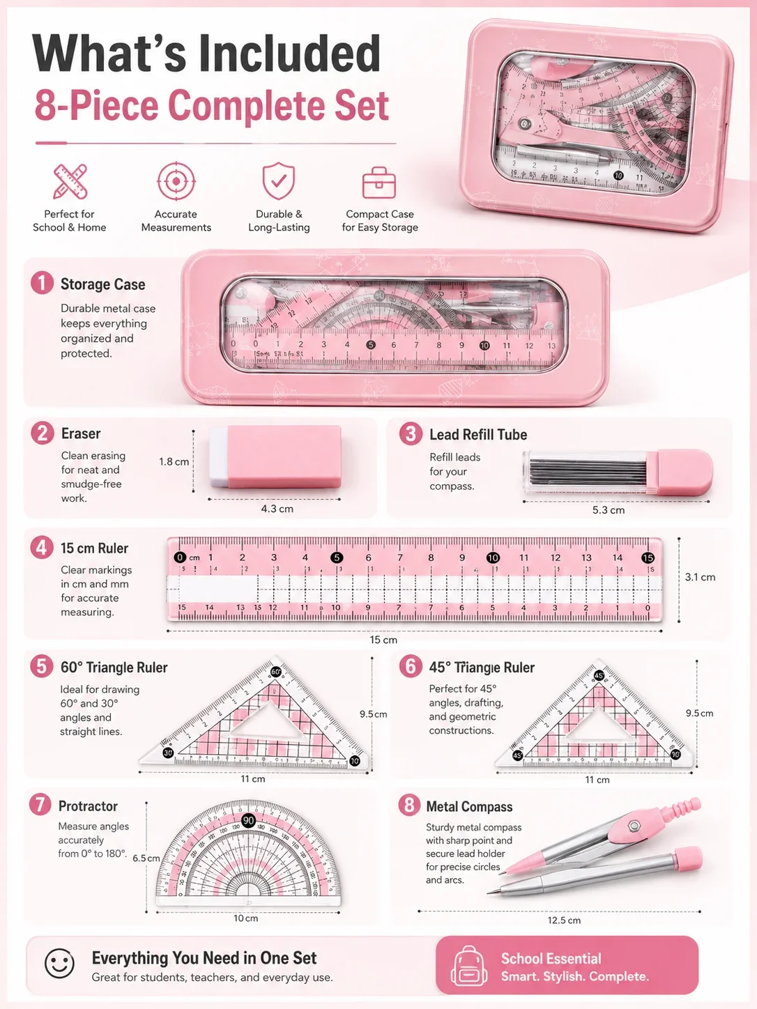 Conjunto de Geometria Matemáti - Compass Geometry Set avaliação e preço